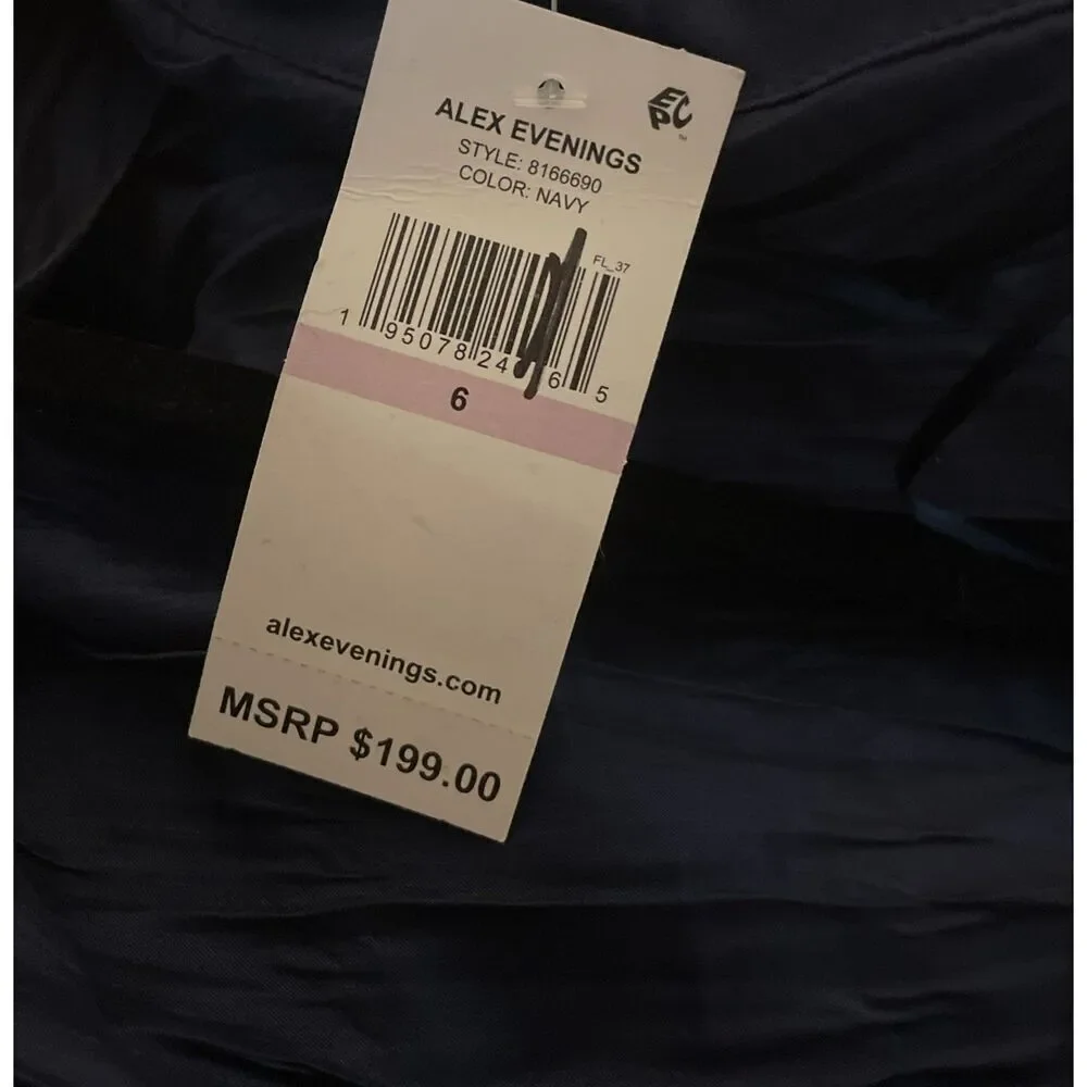 NWT's Alex Evenings Navy Blue Bow Detail One-Shoulder Ruched Satin Gown Size 6 $